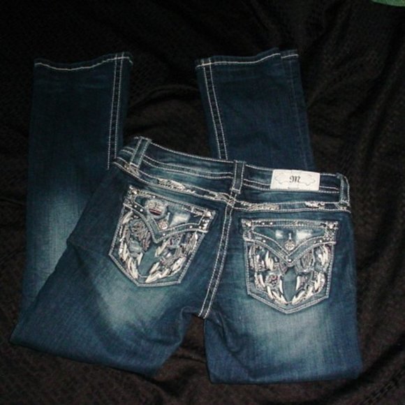 MISS ME Wing Flap Pockets Distressed Boot Jeans 28 - Picture 2 of 3
